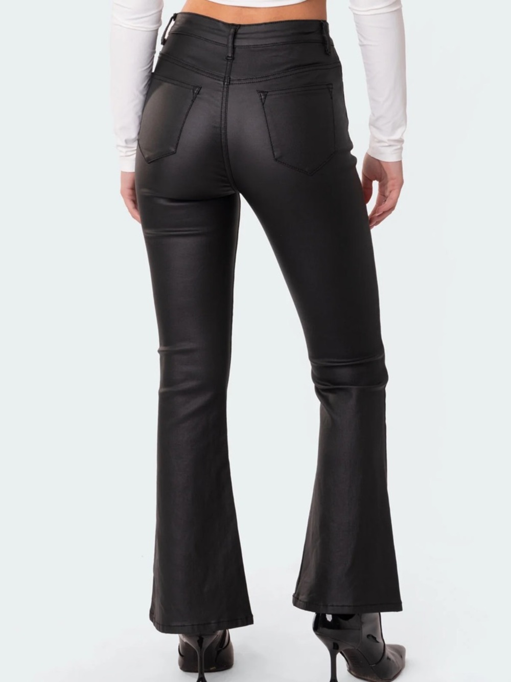 Edikted Black Leather Flare Pants